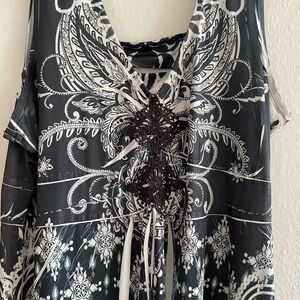 Black and White Tie Front Embellished Maxi Dress